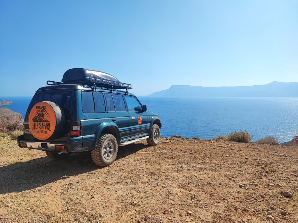 4x4 Jeep on the Gramvousa Peninsula overlooking the sea