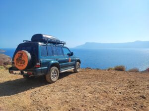 4x4 Jeep on the Gramvousa Peninsula overlooking the sea