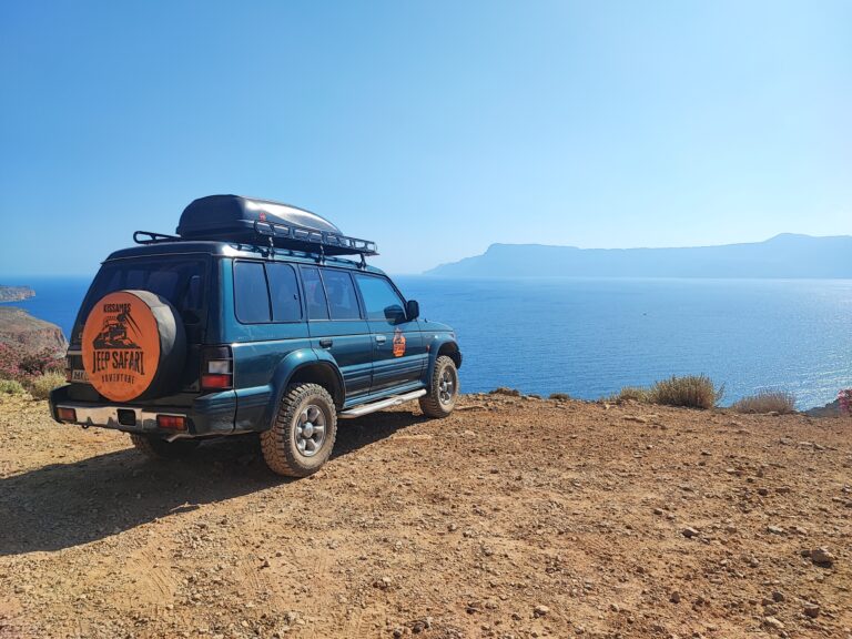 4x4 Jeep on the Gramvousa Peninsula overlooking the sea